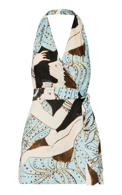 Roame. Roame Finley Wrap Linen Mini Dress In Animal Print