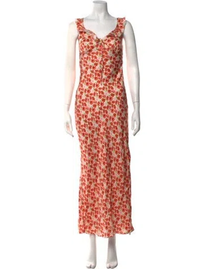 Pre-owned Roame. Floral Print Long Dress In Orange