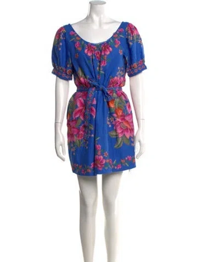 Pre-owned Roame. Floral Print Mini Dress W/ Tags In Blue