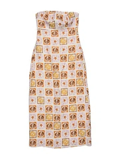 Pre-owned Roame. Linen Midi Length Dress In Multicolor