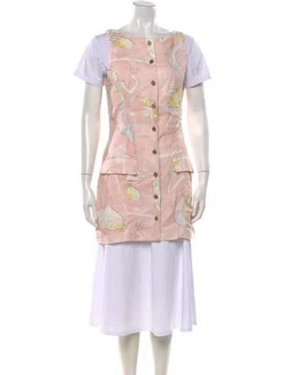 Pre-owned Roame. Linen Printed Button-up Top In Pink
