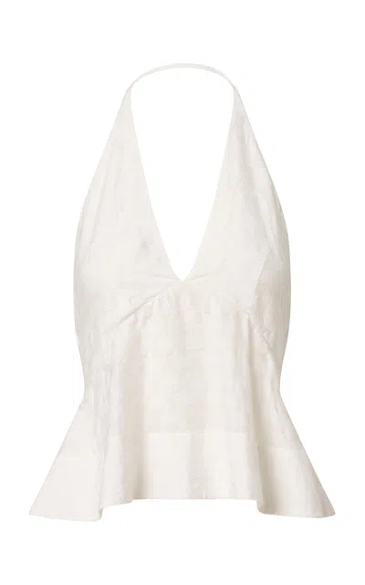 Roame. Roame Londyn Linen Jacquard Halter Top In White