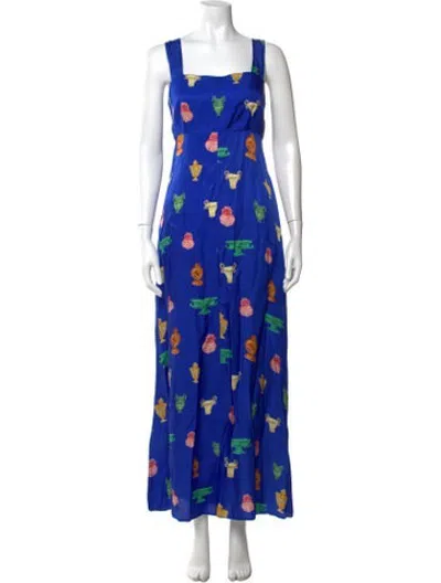 Pre-owned Roame. Printed Long Dress In Blue