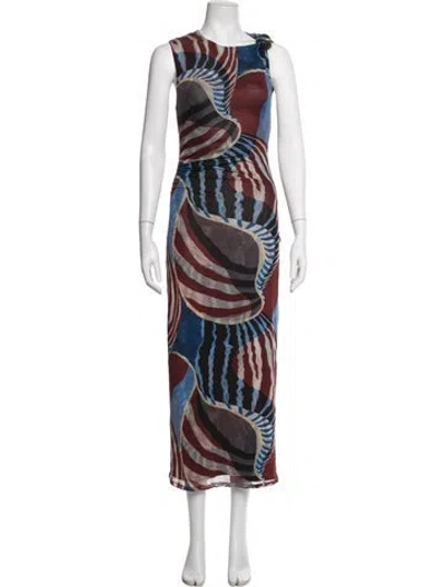 Pre-owned Roame. Printed Long Dress In Red