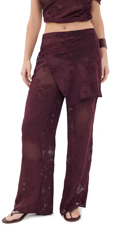 Roame. Tallow Sheer Burnout Wrap Pants Mulberry Jacquard