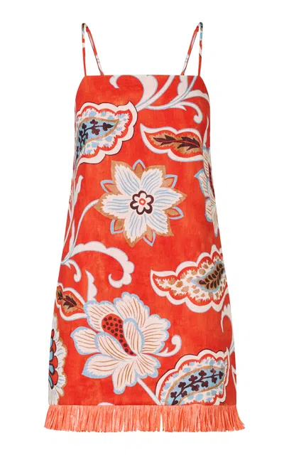 Roame. Roame Willa Fringe Linen Mini Dress In Red