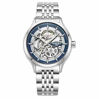 Pre-owned Roamer 101984 41 45 10 Men's Competence Skeleton Iv Automatic Wristwatch In Silver/blue