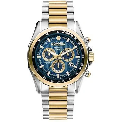 Pre-owned Roamer 220837 48 45 20 Rockshell Mark Iii Chronograph Wristwatch In Silver/gold/blue