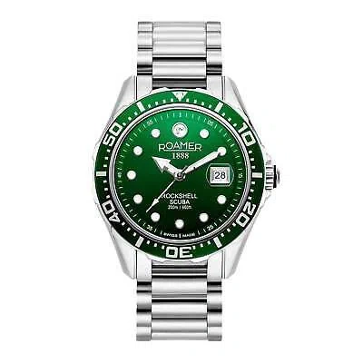 Pre-owned Roamer 220858 41 75 50 Rockshell Mark Iii Scuba Green Dial Wristwatch In Silver/green