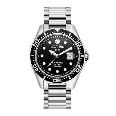 Pre-owned Roamer 220858 41 85 50 Rockshell Mark Iii Scuba Black Dial Wristwatch In Gold/silver/blue