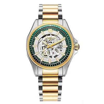 Pre-owned Roamer 220984 48 75 20 Rockshell Mark Iii Skeleton Wristwatch In Silver/gold/green