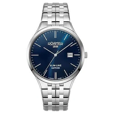Pre-owned Roamer 512833 41 45 20 Men's Slim Line Classic Wristwatch In Silver/blue