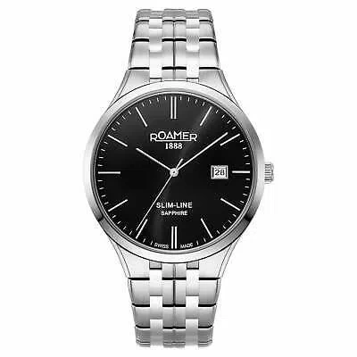 Pre-owned Roamer 512833 41 55 20 Men's Slim Line Classic Wristwatch In Silver/black