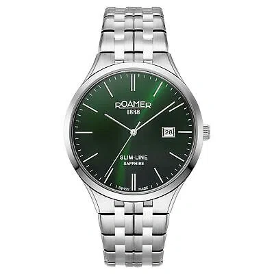 Pre-owned Roamer 512833 41 75 20 Men's Slim Line Classic Wristwatch In Silver/green