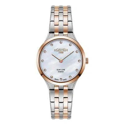 Pre-owned Roamer 512847 49 89 20 Women's Slim Line Diamonds Wristwatch In Silver/rose Gold