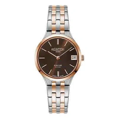 Pre-owned Roamer 512857 49 65 20 Women's Slim Line Classic Wristwatch In Silver/rose Gold/brown