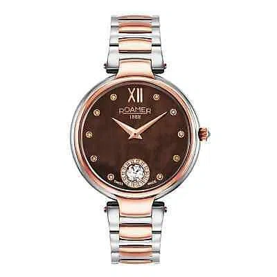 Pre-owned Roamer 600843 49 69 50 Women's Aphrodite Steel Bracelet Wristwatch In Silver/rose Gold/brown