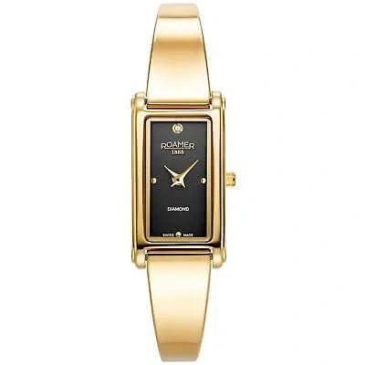 Pre-owned Roamer 866845 48 55 20 Elegance Diamond Gold Tone Wristwatch In Gold/black