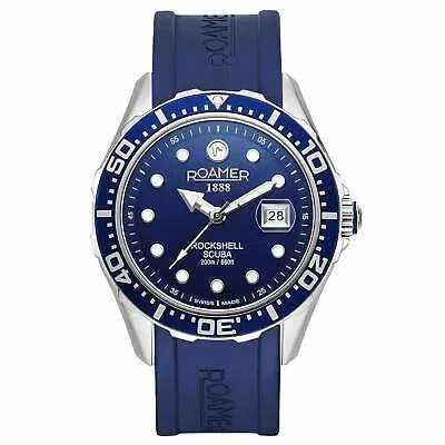 Pre-owned Roamer 867833 41 45 02 Men's Rockshell Mark Iii Scuba Silicone Wristwatch In Silver/blue