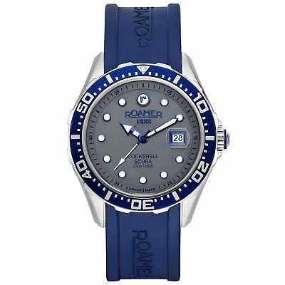 Pre-owned Roamer 867833 41 55 02 Men's Rockshell Mark Iii Scuba Silicone Wristwatch In Silver/blue/grey