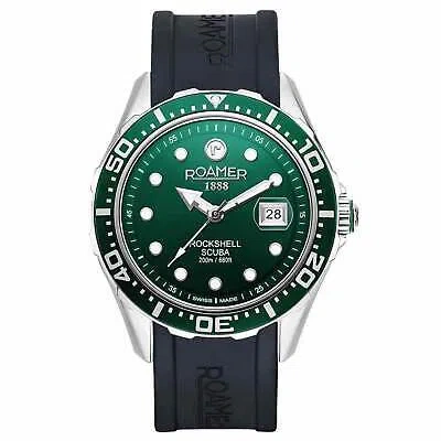 Pre-owned Roamer 867833 41 75 02 Men's Rockshell Mark Iii Scuba Silicone Wristwatch In Silver/green/black