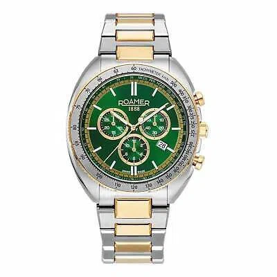 Pre-owned Roamer 868837 47 75 70 Men's Power Chronograph Wristwatch In Silver/green/gold