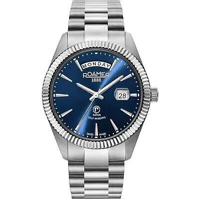 Pre-owned Roamer 981662 41 45 90 Primeline Automatic Blue Dial Wristwatch In Silver/blue
