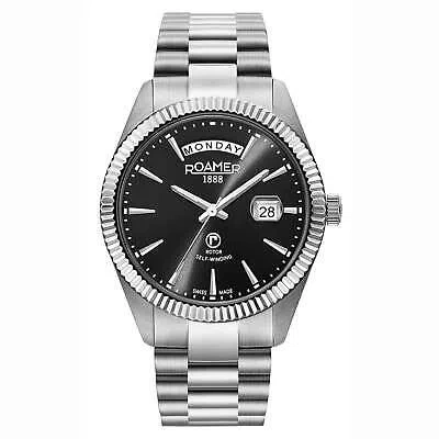 Pre-owned Roamer 981662 41 55 90 Primeline Automatic Black Dial Wristwatch In Black/silver