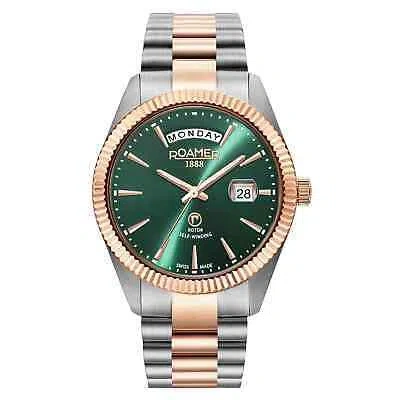 Pre-owned Roamer 981662 47 75 90 Primeline Day Date Automatic Wristwatch In Silver/rose Gold/green