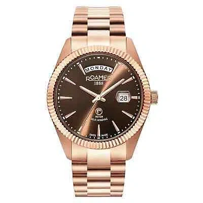 Pre-owned Roamer 981662 49 65 90 Primeline Day Date Automatic Wristwatch In Rose Gold/brown