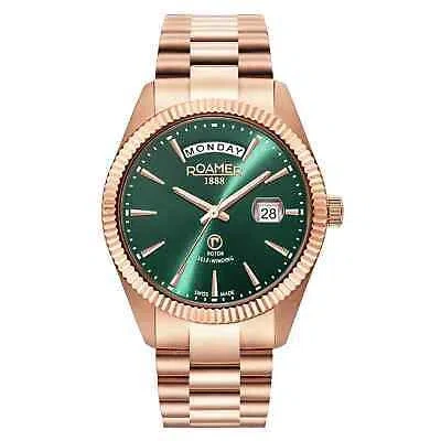 Pre-owned Roamer 981662 49 75 90 Primeline Day Date Automatic Wristwatch In Rose Gold/green