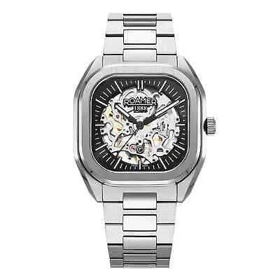 Pre-owned Roamer 985986 41 85 20 Men's Mechano Hand Winding Wristwatch In Black/silver