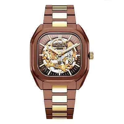 Pre-owned Roamer 985986 43 65 20 Men's Mechano Hand Winding Wristwatch In Brown/gold