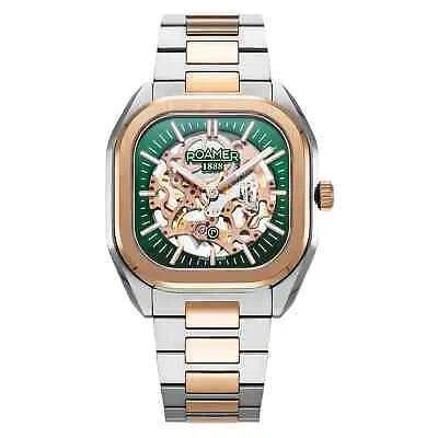 Pre-owned Roamer 985986 49 75 20 Men's Mechano Hand Winding Wristwatch In Silver/rose Gold/green