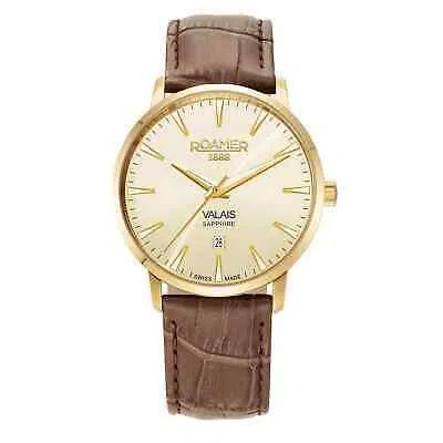 Pre-owned Roamer 988833 48 35 05 Men's Valais Set Wristwatch In Brown/gold