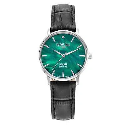Pre-owned Roamer 989847 41 70 05 Women's Valais Diamond Set Wristwatch In Black/green