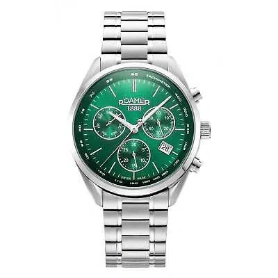 Pre-owned Roamer 993819 41 75 20 Men's Pro Chronograph Wristwatch In Silver/green