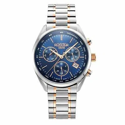 Pre-owned Roamer 993819 47 45 20 Men's Pro Chronograph Wristwatch In Silver/gold/blue