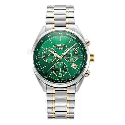 Pre-owned Roamer 993819 47 75 20 Men's Pro Chronograph Wristwatch In Silver/gold/green