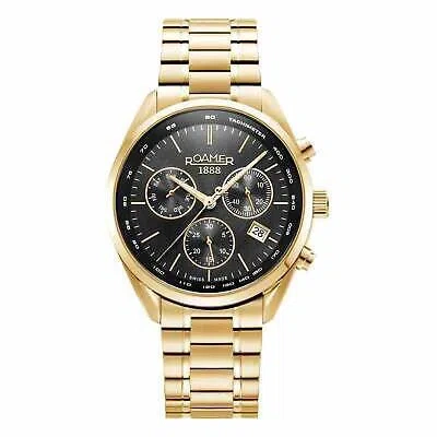 Pre-owned Roamer 993819 48 85 20 Men's Pro Chronograph Wristwatch In Gold/black