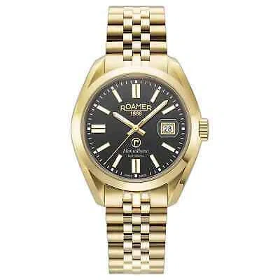 Pre-owned Roamer 996983 46 85 20 Men's Montalbano Black Dial Automatic Wristwatch In Gold/black