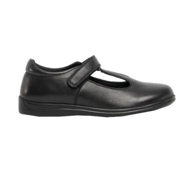 Roamers Childrens Girls Touch Fastening Leather School Shoes In Black