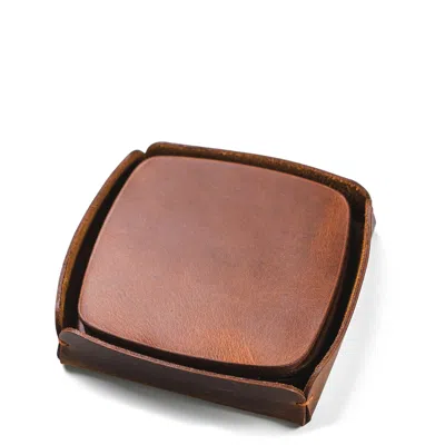Roarcraft Black / Brown Leather Coaster Set Of Five In Black/brown