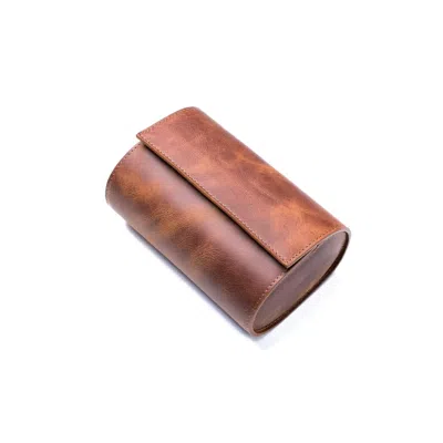 Roarcraft Men's Brown Leather Travel Watch Case - Tobacco - Double Watch Roll