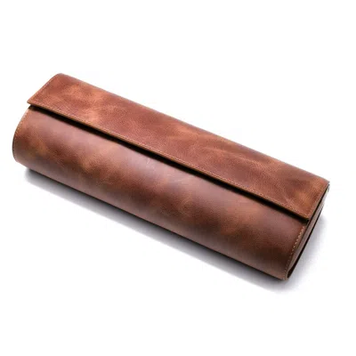 Roarcraft Men's Brown Leather Travel Watch Case - Tobacco - Quad Watch Roll