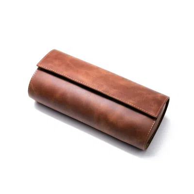 Roarcraft Men's Brown Leather Travel Watch Case - Tobacco - Triple Watch Roll