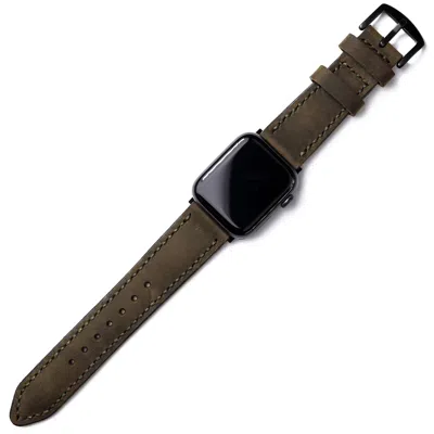 Roarcraft Men's Green / Brown Custom Made Apple Watch Strap - Antique Green In Green/brown