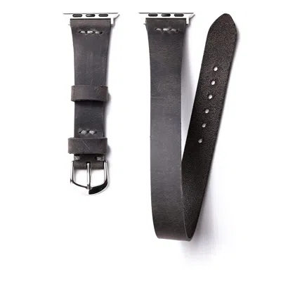 Roarcraft Men's Grey Double Tour Apple Watch Leather Strap - Gray