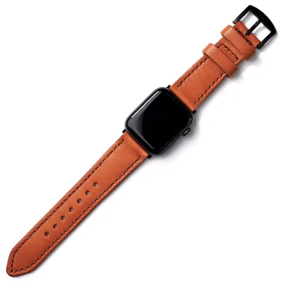 Roarcraft Men's Orange Apple Watch Ultra Custom Made Leather Watch Strap - Cognac
