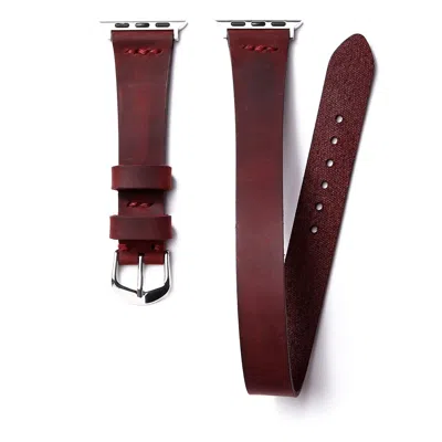 Roarcraft Men's Pink / Purple / Red Double Tour Apple Watch Leather Strap - Burgundy